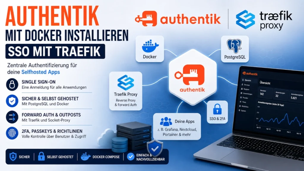 Authentik mit Docker und Traefik installieren – Single Sign-on mit PostgreSQL, Forward Auth und 2FA