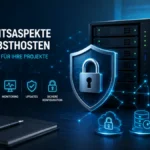 Server mit Schutzschild und Schloss als Symbol für Sicherheit beim Selbsthosting, ergänzt durch Firewall, Backups, Monitoring und Updates.