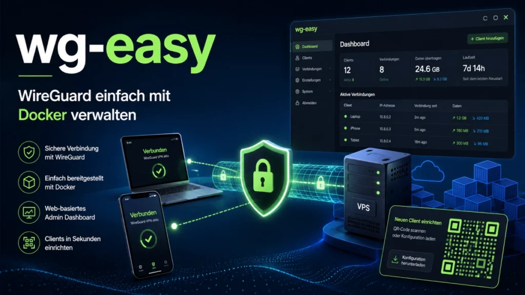 wg-easy mit WireGuard und Docker – VPN-Server, Web-Dashboard und verbundene Clients